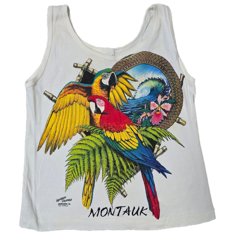 Vintage Montauk Parrot Tank Top‎ High Energy Rainbow Graphics Tropical 90s (Q)